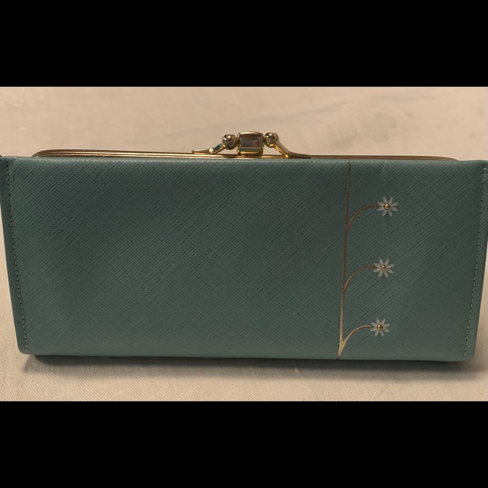 Buxton vintage aqua wallet with flowers